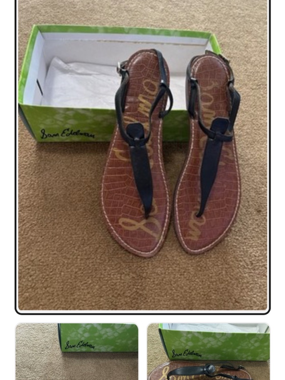 Sam Edelman Black and Brown T-Strap Sandals Size 10 EUC